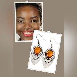 Silver and Amber Drop Earrings